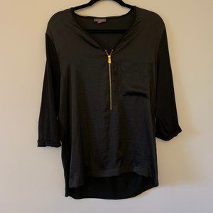 Two Tone Black Zip Blouse